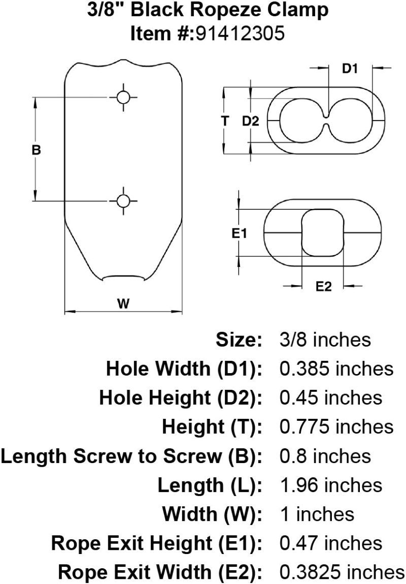 3 8 Black Rope Clamp specification diagram