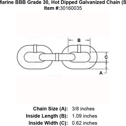 3 8 Trident Marine BBB Hot Dipped Galvanized Chain specification diagram