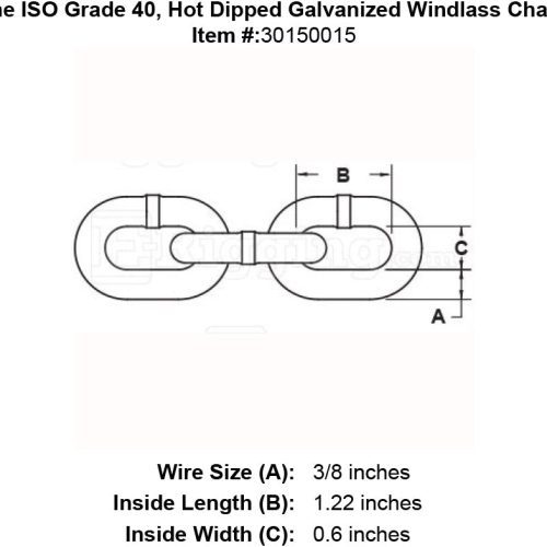 3 8 Trident Marine G4 ISO Hot Dipped Galvanized Windlass Chain specification diagram