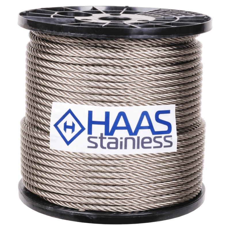 3 8 inch X 500 foot haas stainless 7x19 type 316 stainless steel cable reel label