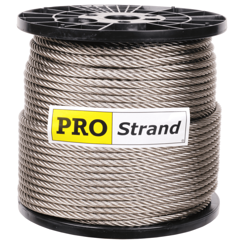 3 8 inch X 500 foot pro strand 7x19 type 304 stainless steel cable reel label