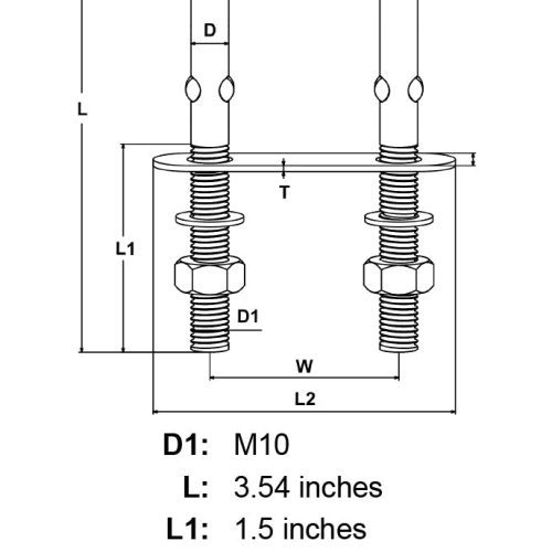 3 8 x 1 5 Stainless Steel U Bolt specification diagram