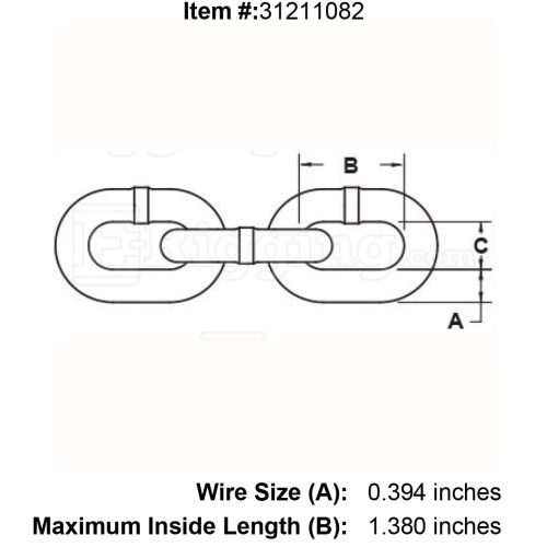 3 8 x 42 Grade 30 Zinc Plated Proof Coil Chain specification diagram