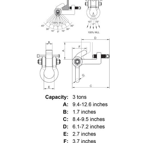 3 ton tiger lifting bcb bulb flat bar clamp with shackle specification diagram