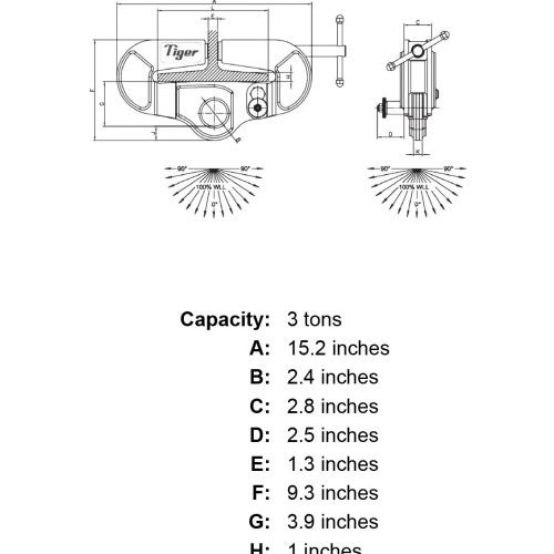 3 ton tiger lifting bcu universal beam clamp fixed eye specification diagram