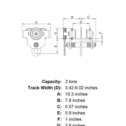 3 ton tiger lifting tg single bar geared hoist beam trolley specification diagram d61d720c 02e6 4538 9d68 ba2ebcee2994