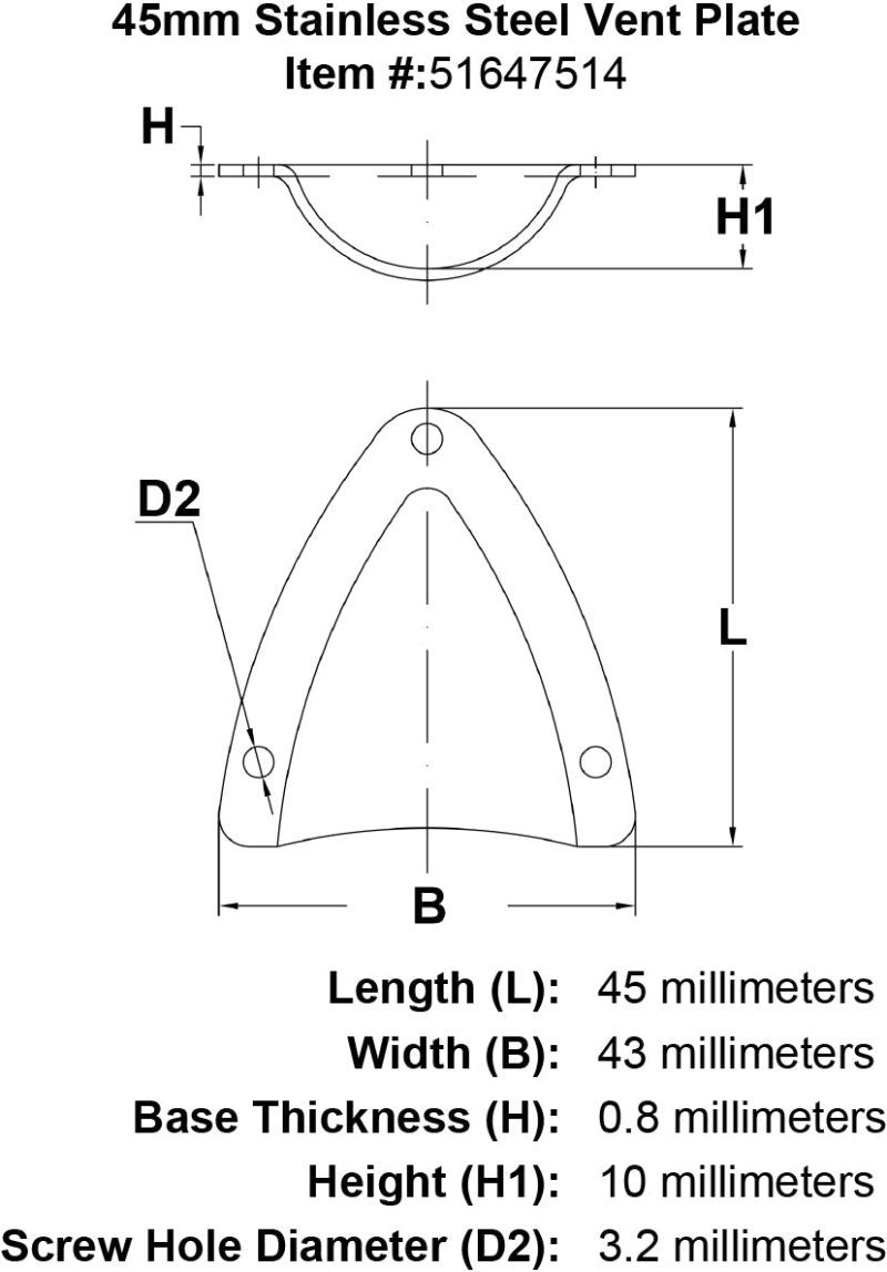 45mm Stainless Steel Vent Plate specification diagram