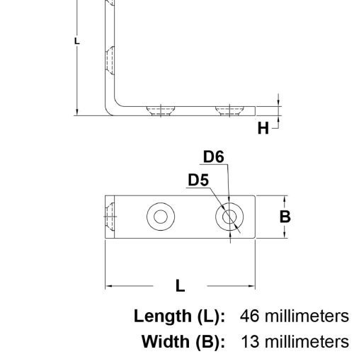 46mm Stainless Steel Angle Bracket specification diagram