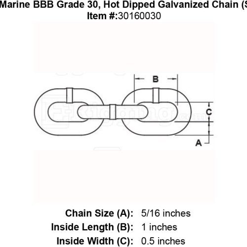 5 16 Trident Marine BBB Hot Dipped Galvanized Chain specification diagram