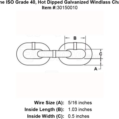 5 16 Trident Marine G4 ISO Hot Dipped Galvanized Windlass Chain specification diagram