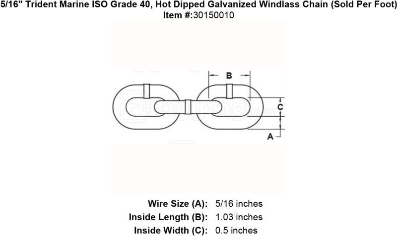 5 16 Trident Marine G4 ISO Hot Dipped Galvanized Windlass Chain specification diagram