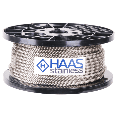 5 16 inch X 200 foot haas stainless 7x19 type 316 stainless steel cable reel label