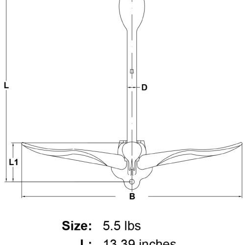 5 5 lbs Stainless Steel Folding Anchor specification diagram