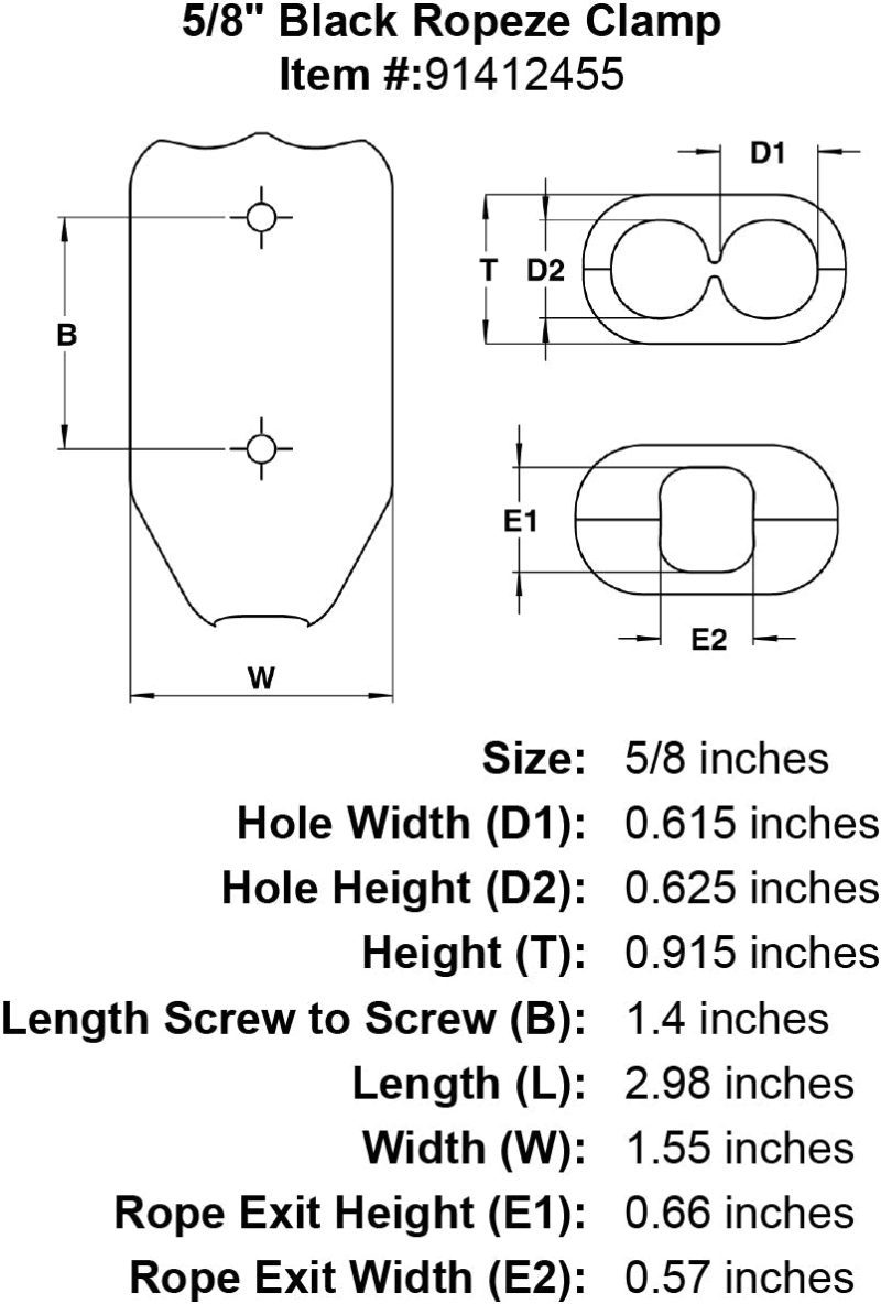 5 8 Black Rope Clamp specification diagram