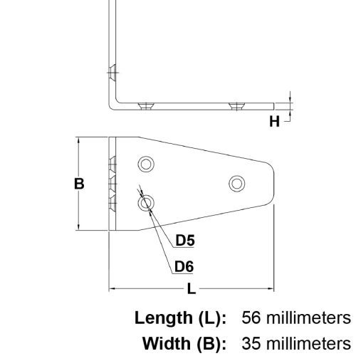 56mm Stainless Steel Angle Bracket specification diagram