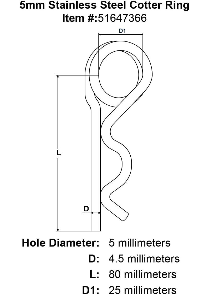 5mm Stainless Steel Cotter Ring specification diagram