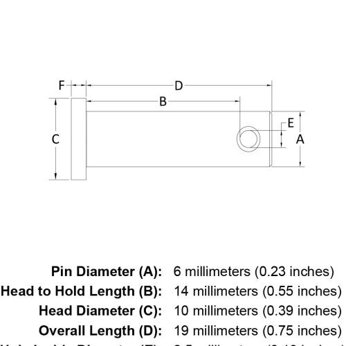 6 x 14 Stainless Steel Clevis Pin specification diagram