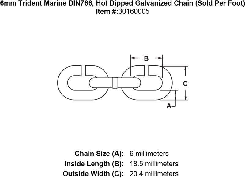 6mm trident marine g4 din766 hot dipped galvanized chain specification diagram