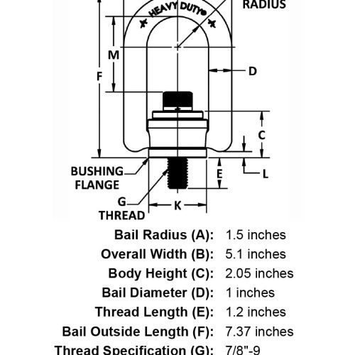 7 8 9 x 1 20 8000 lb Heavy Duty Hoist Ring specification diagram