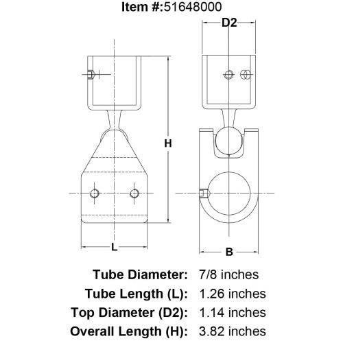 7 8 Tubing Stainless Steel Rail Mount Swivel Ball Top specification diagram