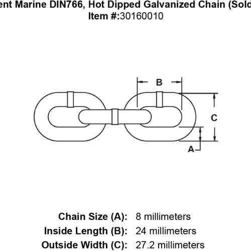 8mm trident marine g4 din766 hot dipped galvanized chain specification diagram