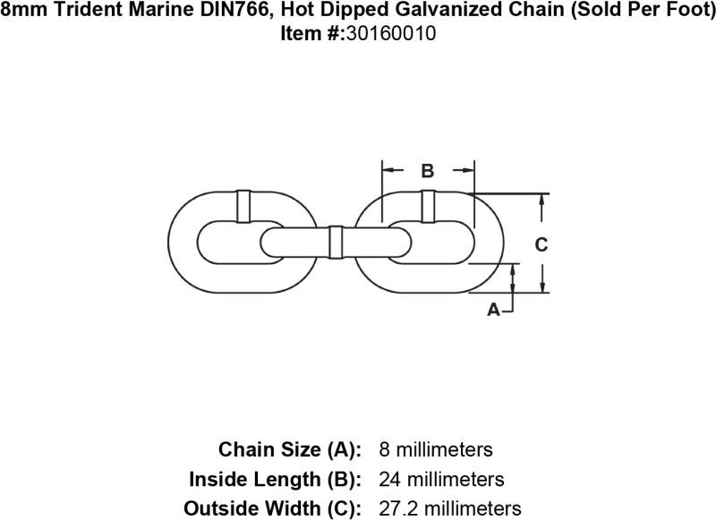 8mm trident marine g4 din766 hot dipped galvanized chain specification diagram