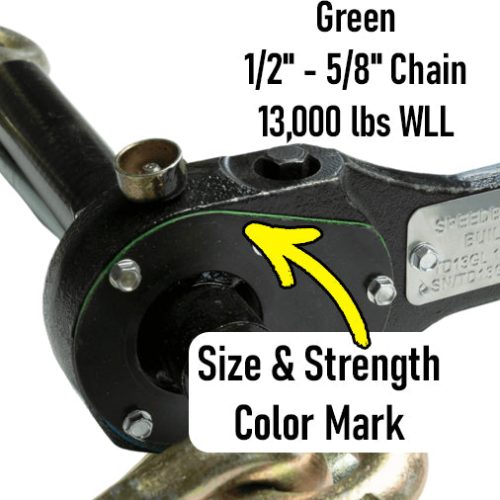 Speedbinders five eighths 13000lb wll torque drive load binder green color mark diagram