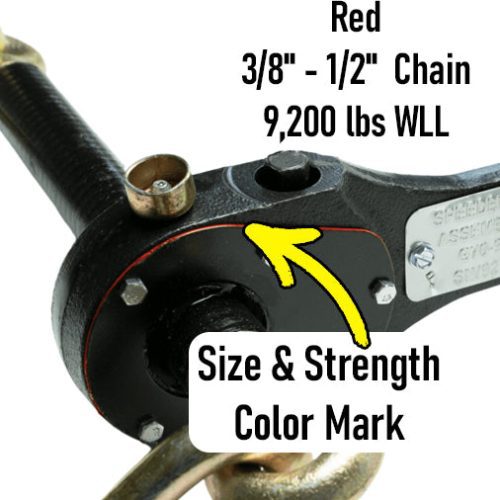 Speedbinders half inch 9200lb wll torque drive load binder red color mark diagram