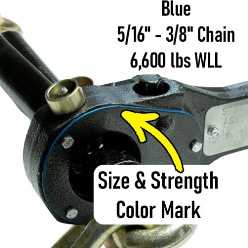 Speedbinders three eighths 6600lb wll torque drive load binder blue color mark diagram