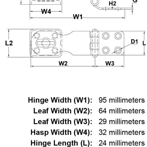 Stainless Steel Hinged Hasp Style 1239 specification diagram