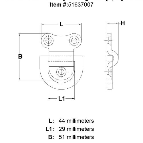 Stainless Steel One Way Folding Pad Eye Style 0980 specification diagram