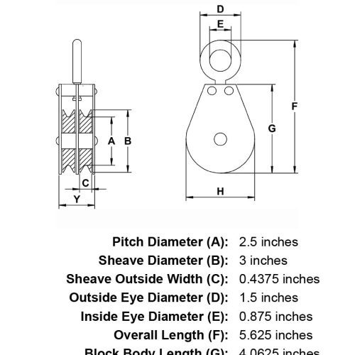 double sheave quarter inch hd swivel eye block specification diagram