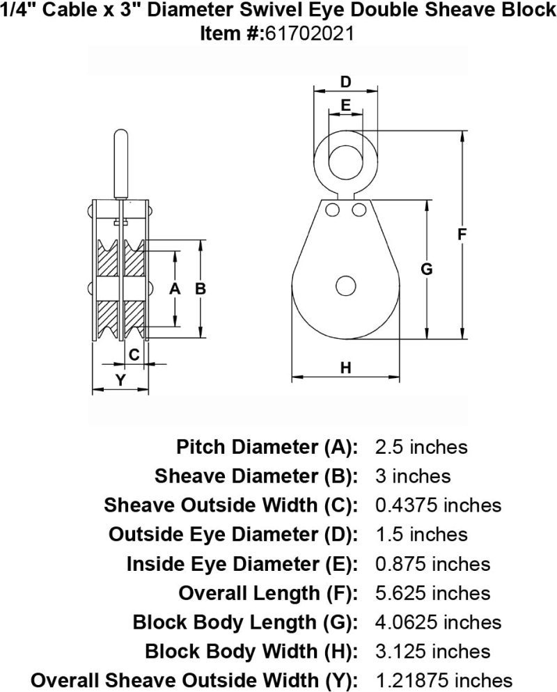 double sheave quarter inch hd swivel eye block specification diagram