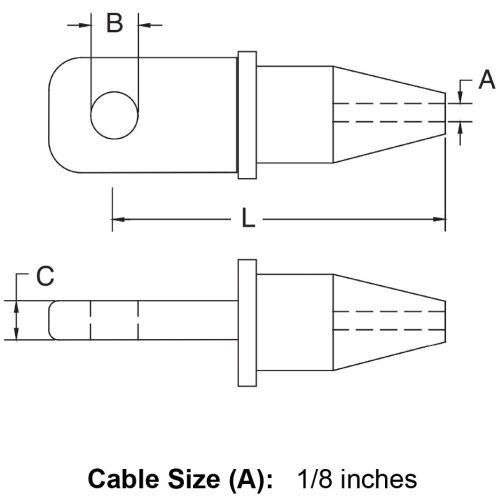 eighth inch stainless steel swageless eye specification diagram