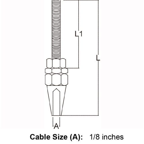 eighth inch stainless steel swageless stud specification diagram