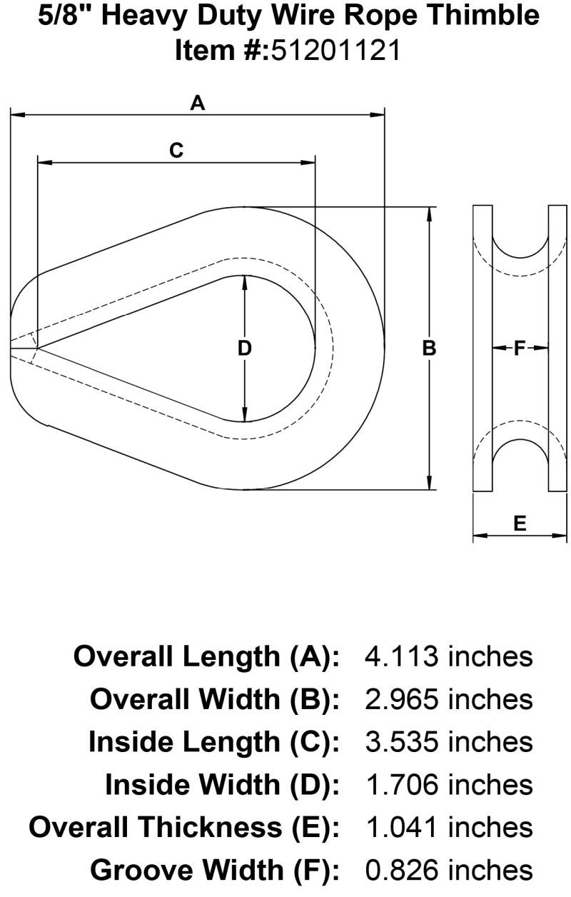 five eighths inch Wire Rope Thimble specification diagram