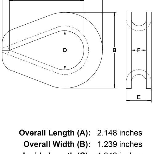 five sixteenths inch Light Duty Wire Rope Thimble specification diagram