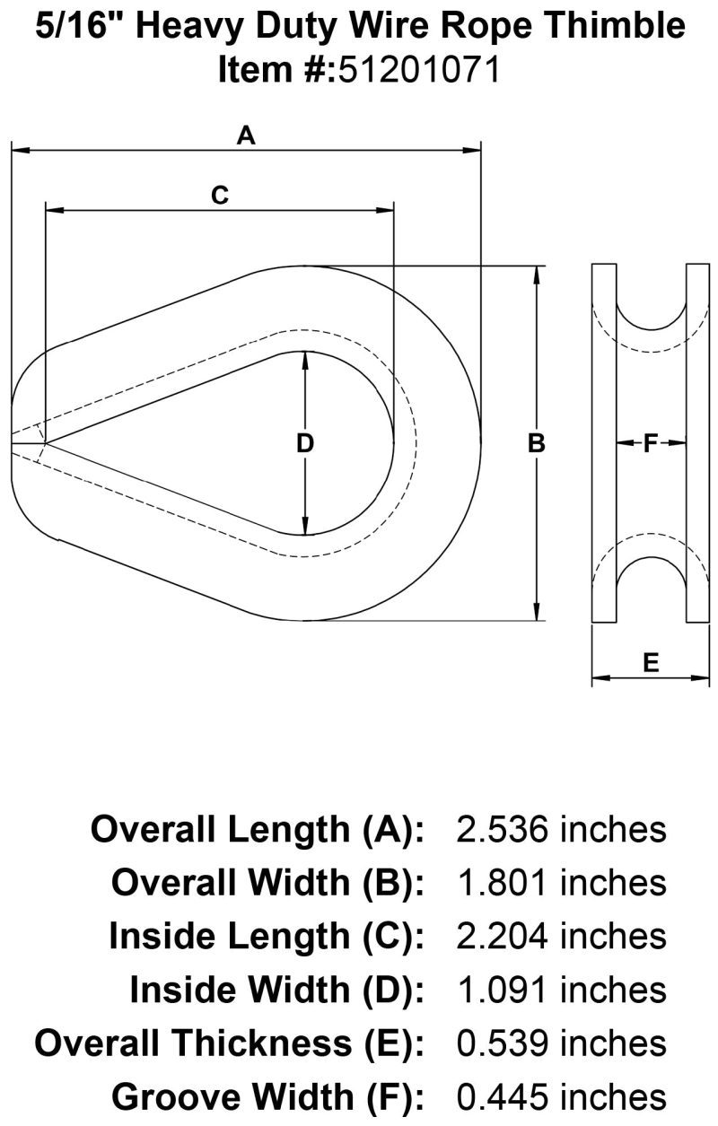 five sixteenths inch Wire Rope Thimble specification diagram