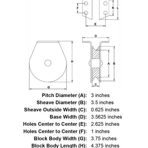 five sixteenths inch hd stainless flat mount block specification diagram