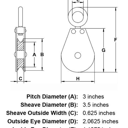 five sixteenths inch hd swivel eye block specification diagram