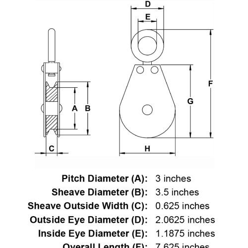 five sixteenths inch hd swivel eye snatch block specification diagram