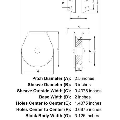 five sixteenths inch stainless flat mount block specification diagram