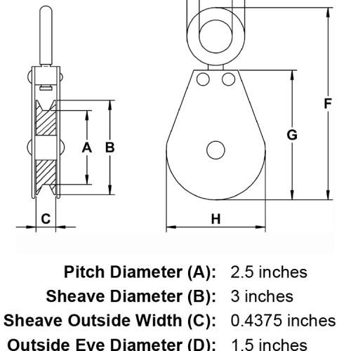 five sixteenths inch swivel eye block specification diagram