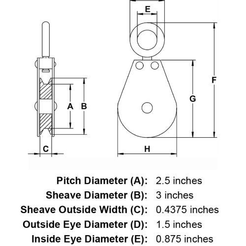 five sixteenths inch swivel eye snatch block specification diagram