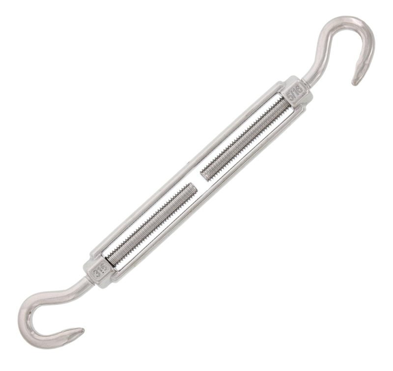 5/16" x 4-1/2" Stainless Steel Hook x Hook Turnbuckle#Size_5/16" x 4-1/2"