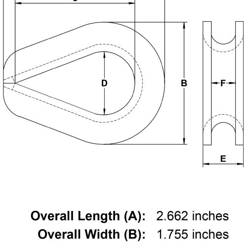 half inch Light Duty Wire Rope Thimble specification diagram