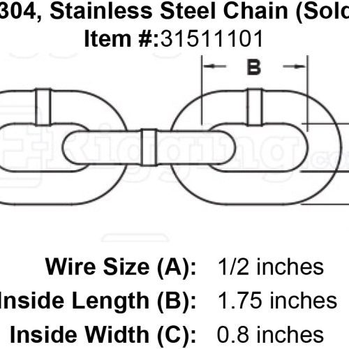 half inch Stainless Chain specification diagram