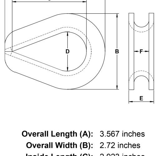 half inch Wire Rope Thimble specification diagram