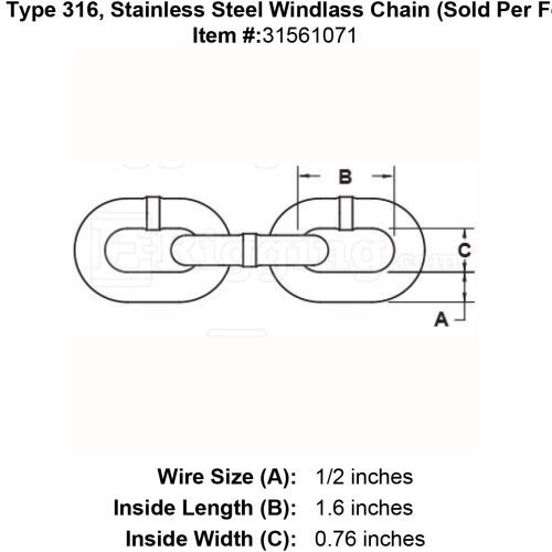 half inch stainless windlass chain specification diagram