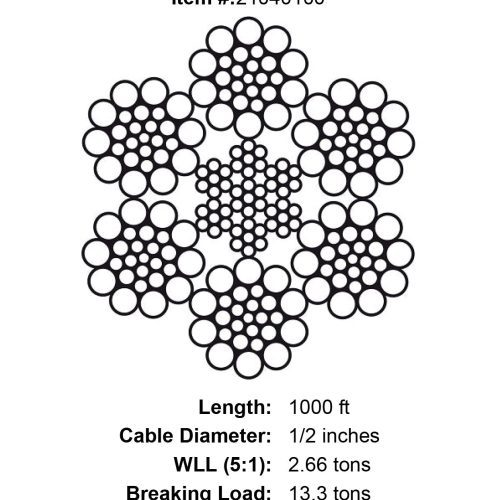 half inch x 1000 foot iwrc galvanized wire rope specification diagram